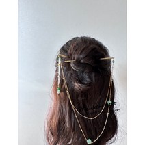 그레이스샵 [나연한복뒤꽂이] 수작품 한복소품 한복비녀 악세사리 옥색 네잎클로버 체인 일체형 비녀