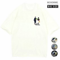 엠씨옴므 빅사이즈(∼4XL) 감성 가득 레옹 자수 라운드넥 반팔 티셔츠 BT20S08_IV