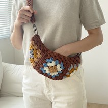 [울클럽]모티브 슬링백&힙색 해피코튼실 모티브 DIY 코바늘 겨울 가방 (동영상), 네이비 세트  (부자재세트 흑니켈), 1개