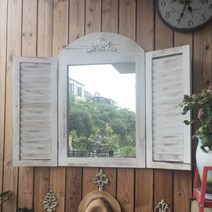 빈티지 인테리어 우드 창문형 벽 거울 벽걸이 장식, C 화이트 45CM x 72CM