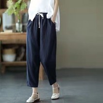 Lucyever 봄 여름 코튼 린넨 바지 여성 솔리드 컬러 캐주얼 발목 길이 레이스 업 허리 루스
