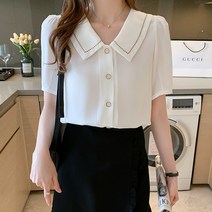 비앤에이치스타일 카라 도트 라인 반팔 블라우스 274