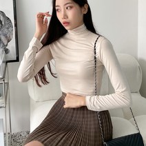 쫀쫀 슬림 긴팔 크롭 폴라티셔츠