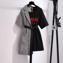 파티드레스 여성을 위한 여름 플러스 사이즈 미니 드레스 큰 짧은 소매 느슨한 캐주얼 격자