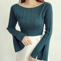 보트넥소매트임티 슬림 긴팔티 나팔소매 라운드티