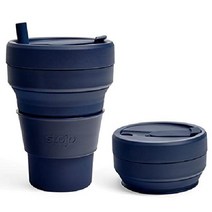 STOJO 접이식 여행용 컵 빨대 포함 - 세이지 그린 16oz / 470ml 따뜻한 음료와 차가운 음료를 위한 재사용 가능한 테이크아웃 포켓 사이즈 실리콘 병 캠핑과 하이킹에, 청, 24온스(1팩)