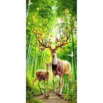CHINA 대나무 숲 화려한 사슴 전체보석십자수 집에서취미, 50x90cm