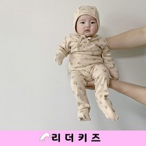 브라운 꽃 배냇 3종 세트 (슈트+레깅스+보넷) PP