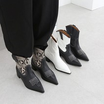 5cm 자수 스티치 뱀피 콤비 숏 웨스턴 앵클부츠 4컬러
