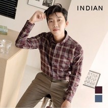 인디안 블루 레드 포인트 중체크 긴팔 셔츠 MITNLWF8201