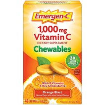 Emergen-C 츄어블 비타민 C 1000mg 비타민 B 및 항산화 정제 포함 (40개 오렌지 블래스트 맛) 식이 보충제