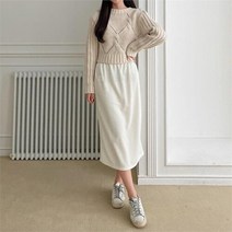 셀러허브(잡화) 여자 일자치마 스판 검정색 봄츄리링 롱스커트