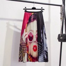 플라워 밴딩 여자 주름 롱 꽃무늬 스커트 카툰 프린팅 미디 플리티드 용 고탄성 Jupe Tutu Femme ALine 여름 가을