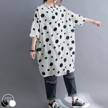 도오빠 여성 롱 셔츠 땡땡이 남방 빅사이즈 카라셔츠 여자셔츠