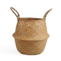 라탄바구니 화분커버 Boho 장식 접이식 수제 등나무 보관 바구니 접는 고리 버들 세공, 22cmX20cm, 아니요