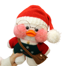 PKTOYS DIY 귀여운 오가닉 애착 오리 인형 봉제 갸우뚱 인형옷 크리스마스 여자 친구 선물, 흰오리[산지모자+맞춤복], 30센티 생일 축하 봉지