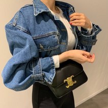 ANKRIC 청자켓코디 데님 재킷 봄 옷깃 긴 소매 느슨한 판 패션 짧은 데님 재킷