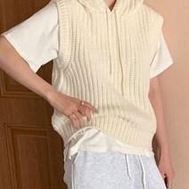 루즈핏 후드 와플 니트 조끼 W198