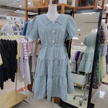 오버톤 DP01 퍼프소매 캉캉 체크 카라 원피스 OBOF310