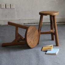 느릅나무 레트로 빈티지 우드 고재 스툴 원목 원형 사각 낮은의자 스틀 현관 신발 의자, 직경30높이45