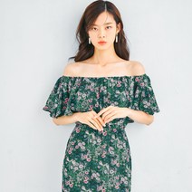 플로랄 오프숄더 머메이드 원피스