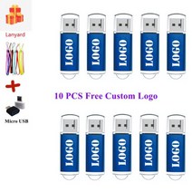 10PCS 무료 로고 USB 2.0 금속 펜 드라이브 빠른 속도 플래시 4 기가 바이트 8 16 32 64 Pendrive 스틱, 4GB_Blue