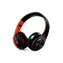 107271 HIFI 스테레오 이어폰 블루투스 헤드폰 음악 헤드셋 fm및 모바일용 샤오미 아이폰 삼성 태블릿 지원 마이크가 있는 SD 카드 지원, Black orange_CHINA