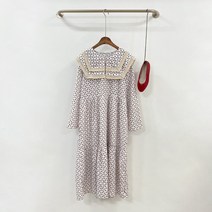 레이스 더블 카라 기하학 패턴 프릴 캉캉 롱 원피스