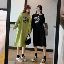 여자 봄 가을 맨투맨 면 롱 트임 루즈핏 편한 롱티 레이어드 캐주얼 홈 데일리 여성원피스 MO 06