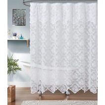 미국발송 ASATEX 화이트 레이스 샤워 커튼. 182.88cm x 182.88cm 클래식 플로럴 디자인 목욕 커튼과 장식용 술이 부착되어 있습니다. 저렴한 샤워 커튼은 모든 욕실