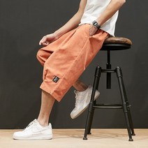 7부 크롭 반바지 단색 플러스 루즈핏 사이즈 뚱남 일본 캐주얼 바지 키큰 통통한 데일리 코디