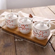 양념통 소스통 세트 조미료통 우드 정리대 도자기 일본식 세라믹 조미료 항아리 주방 소금 설탕 가정용 상자 조합 칠리 오일 글루타민산 나트륨, 매실양념단지(대나무받침)