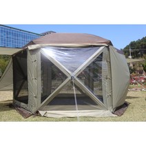 헥사곤 육각쉘터 육각텐트 그늘막텐트 오토캠핑 원터치방식 (그라운드시트 포함), 카키+브라운(TPU월4개추가)