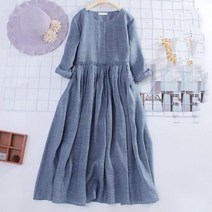 자칠자칠여성 린넨 원피스 a라인 빅사이즈 오버핏 캐주얼 여자 봄 가을 5부 롱원피스 linen dress women JX0219