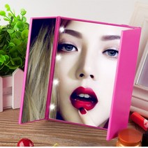 LED 메이크업 조명거울 3단 접이식 거울 화장대 휴대용거울 탁상거울 거울조명, LED 접이식거울 핑크