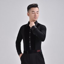 남자 라틴 댄스 탑 블랙 반팔긴팔 볼룸 대회 댄스 드레스 플라멩코 셔츠 연습 댄스 의상 dqs6428