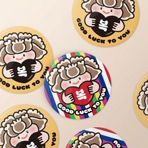 핀버튼 복하트 모란이 노랑 색동 뱃지 75mm.닻별