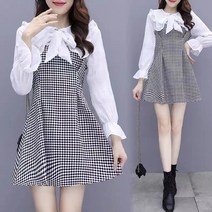 미니원피스케주얼 러블리한 원피스 리본 스타일 셔링 퍼프 미니 원피스