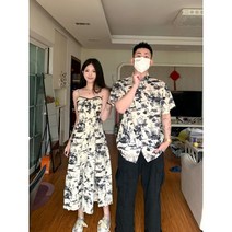 커플 시밀러룩 코디 세트 신혼여행 셋업 허니문 바캉스 바닷가 휴양지 롱원피스 남성여름셔츠 끈나시