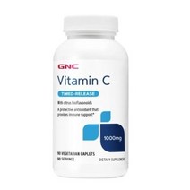 GNC 비타민 C 타임드-릴리스 1000mg 베지테리안 캐플렛 무설탕 글루텐 프리, 90개입, 5개