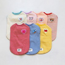 유앤펫 강아지 와펜 스트라이프 나시 티셔츠(2XL~4XL), 레드