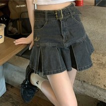 청치마 롱청치마 청치마코디 2022 새로운 디자인 감각 틈새 핫 걸 플리츠 스커트 욕망