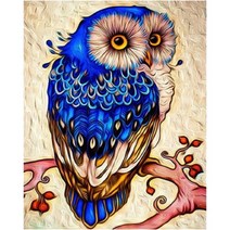 Sunburst Wonder 동물 보석십자수 프레임 캔버스 DIY 세트(열쇠고리 증정) 40*50cm 제일 잘 파는 제품, HD005  블루 부엉이C