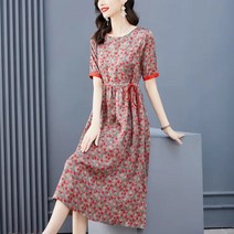 여름 면 엄마옷 반팔 플라워 원피스 밴딩 플레이원피스 40대 빅사이즈여성의류
