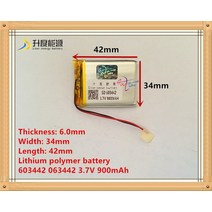 태블릿배터리 태블릿파워 603442 3.7V 900mAh 리튬 폴리머 배터리 충전식 lipo, 한개옵션0