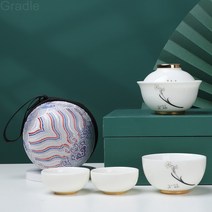 여행 다기 쾌객컵 한 주전자 세 잔 국풍 여행 휴대용 포차 신기 작은 세트 야외, 국조여행 셔틀컵-수선화