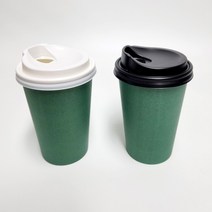 테이크아웃 13온스 종이컵 그린칼라100개+뚜껑100개 세트상품, 13oz 그린컵100개+10/13롱타공 블랙100개