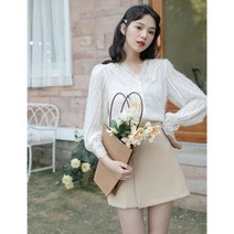 레이스 퍼 블라우스 스카프 딘트 하트넥 블라우스