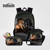 보냉백 마끼다 쿨러 배달가방 아이스박스 소프트 Dispalang 3 pcs 말 인쇄 어린이 백팩 세트 틴 에이저 소, 02 Black