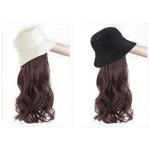 에이플랫 일체형 롱웨이브 버킷햇 모자가발 W13, 아이보리모자/블랙모발